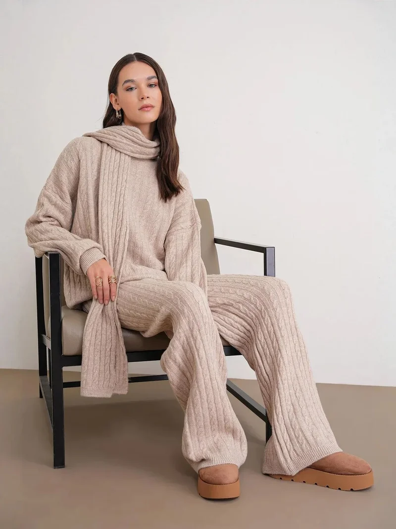 ميكسراي MIXRAY Oversized Hair Braid Patterned Knitwear Co-Ord Set